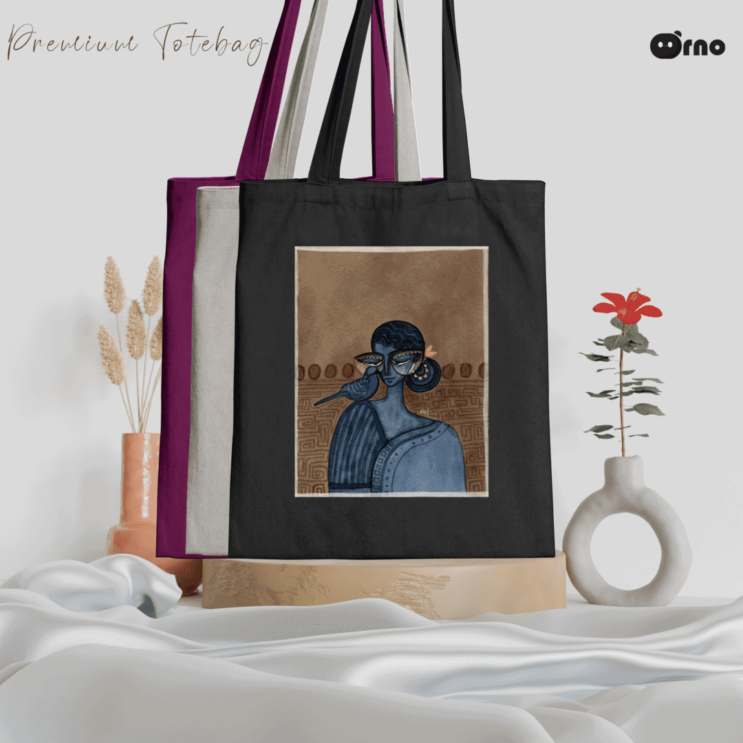 Girl with bird tote bag