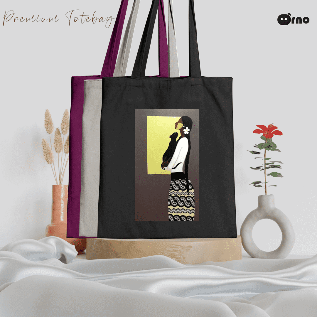 Girl with cat tote bag